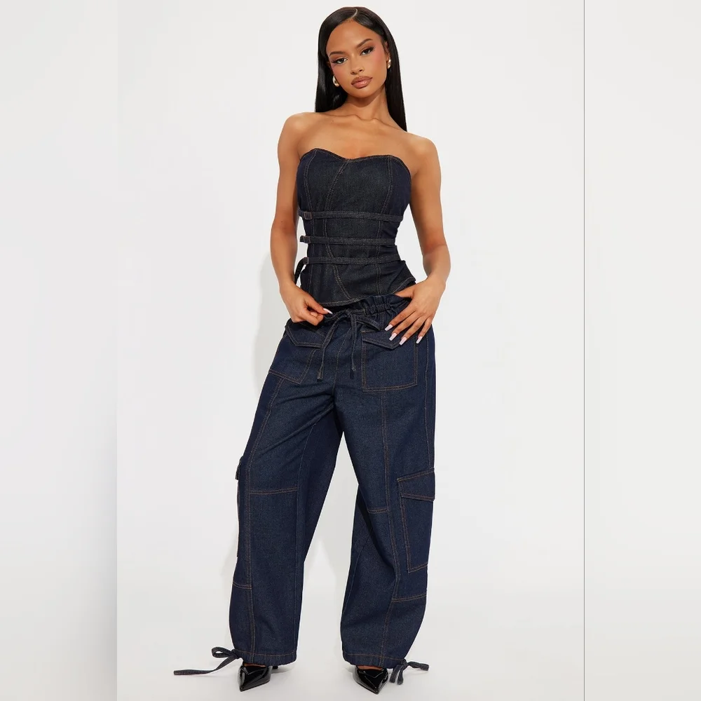Fashion Nova MIA High Rise Cargo Jeans SZ LG - Picture 2 of 3
